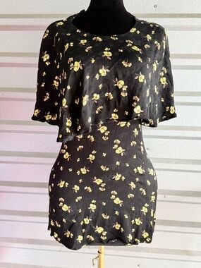 Zara Black Mini Dress with Yellow and Pink Floral Print
